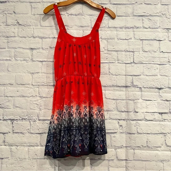 Rewind Red Sleeveless‎ Batik Smocked Mini Dress - Picture 1 of 8